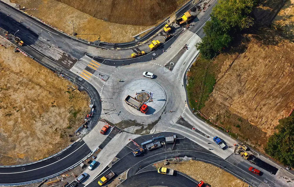 A newly constructed roundabout viewed from above
